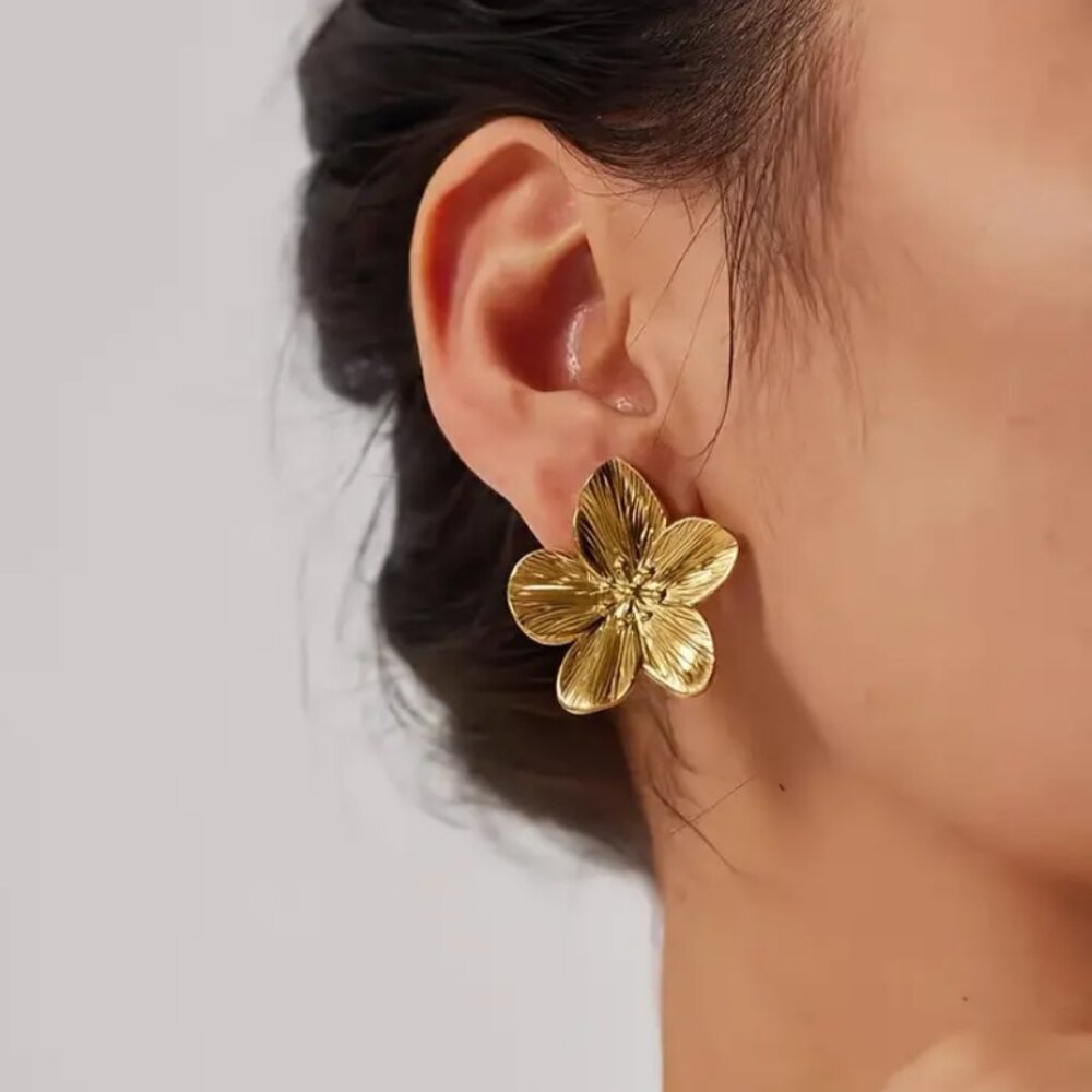 14K Gold Womens Flower Earrings Ladies 14 Karat 925 Silver Floral Style Jewelry - Picture 5 of 8